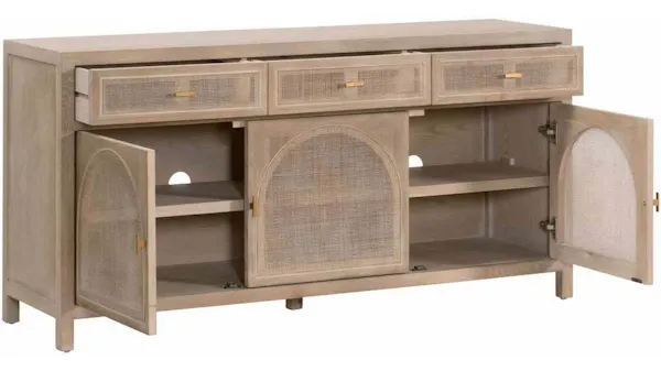 Essentials For Living 8087.SGRY-OAK/CN Cane Media Sideboard in Smoke Gray Oak Smoke Gray Cane Essentials For Living 8087.SGRY-OAK/CN Cane Media Sideboard in Smoke Gray Oak Smoke Gray Cane