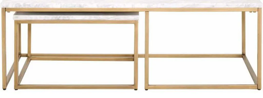 Essentials for Living 6100.BGLD/WHT Carrera Nesting Coffee Table in White Carrera Marble Brushed Gold Essentials for Living 6100.BGLD/WHT Carrera Nesting Coffee Table in White Carrera Marble Brushed Gold