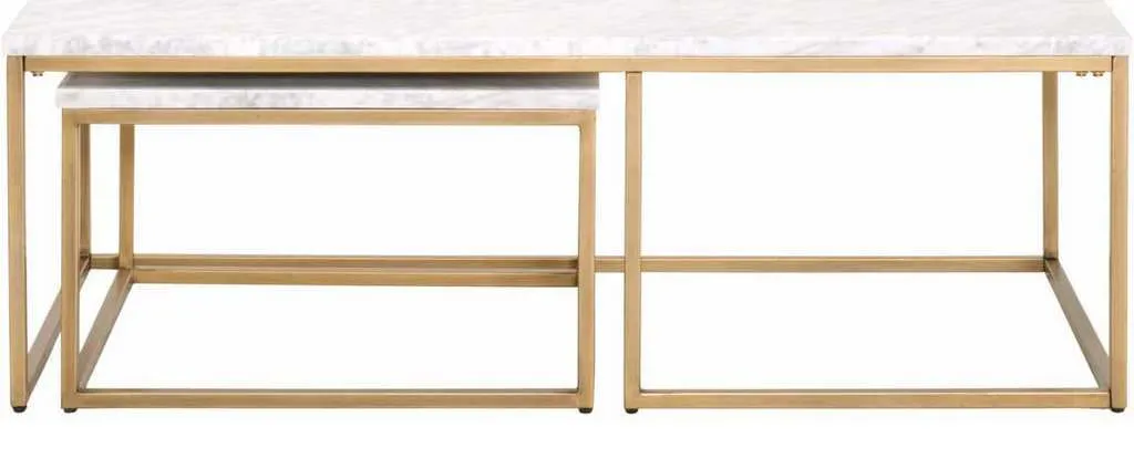 Essentials for Living 6100.BGLD/WHT Carrera Nesting Coffee Table in White Carrera Marble Brushed Gold Essentials for Living 6100.BGLD/WHT Carrera Nesting Coffee Table in White Carrera Marble Brushed Gold