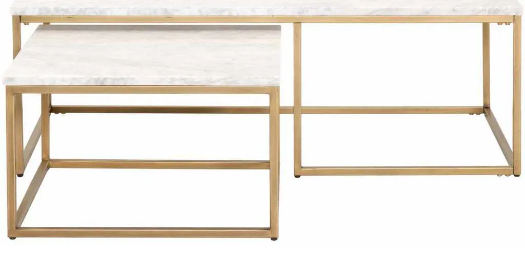 Essentials for Living 6100.BGLD/WHT Carrera Nesting Coffee Table in White Carrera Marble Brushed Gold Essentials for Living 6100.BGLD/WHT Carrera Nesting Coffee Table in White Carrera Marble Brushed Gold