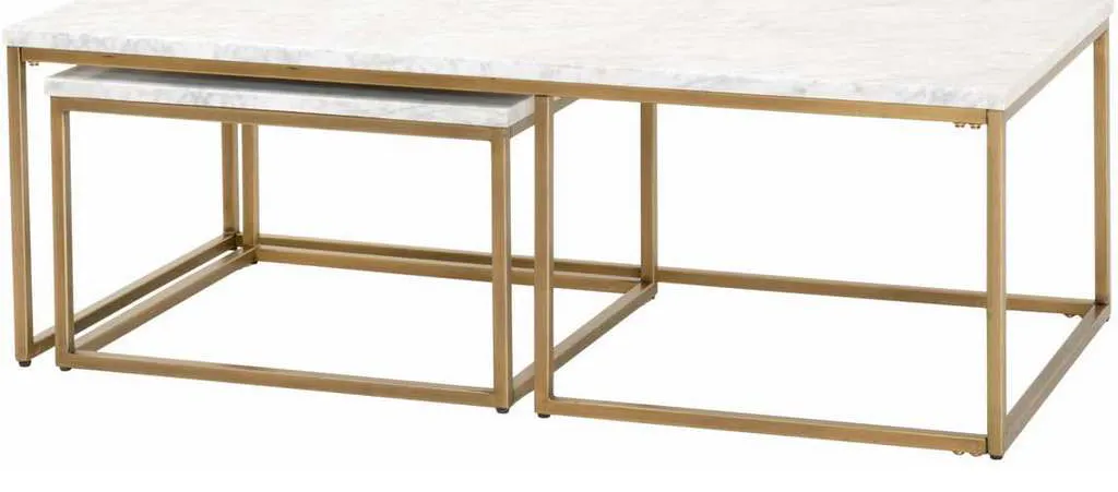 Essentials for Living 6100.BGLD/WHT Carrera Nesting Coffee Table in White Carrera Marble Brushed Gold Essentials for Living 6100.BGLD/WHT Carrera Nesting Coffee Table in White Carrera Marble Brushed Gold