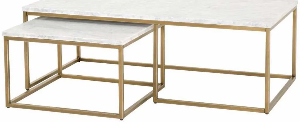 Essentials for Living 6100.BGLD/WHT Carrera Nesting Coffee Table in White Carrera Marble Brushed Gold Essentials for Living 6100.BGLD/WHT Carrera Nesting Coffee Table in White Carrera Marble Brushed Gold