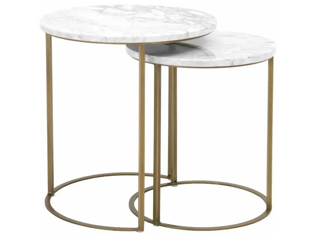 Essentials For Living 6105.BGLD/WHT  Carrera Round Nesting Accent Table in White Carrera Marble Brushed Gold
