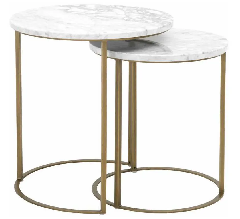 Essentials For Living 6105.BGLD/WHT Carrera Round Nesting Accent Table in White Carrera Marble Brushed Gold Essentials For Living 6105.BGLD/WHT Carrera Round Nesting Accent Table in White Carrera Marble Brushed Gold