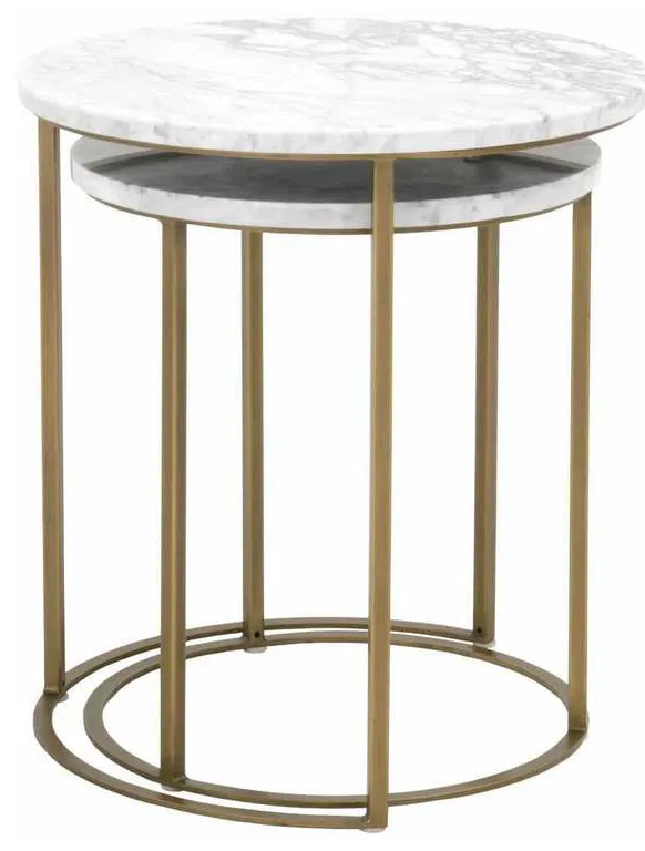 Essentials For Living 6105.BGLD/WHT Carrera Round Nesting Accent Table in White Carrera Marble Brushed Gold Essentials For Living 6105.BGLD/WHT Carrera Round Nesting Accent Table in White Carrera Marble Brushed Gold