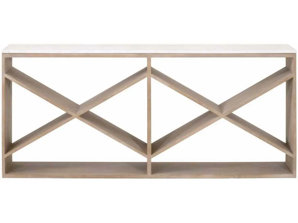Essentials for Living 8080.SGRY-OAK/WHTQ  Cellar Console Table in Smoke Gray Oak White Quartz