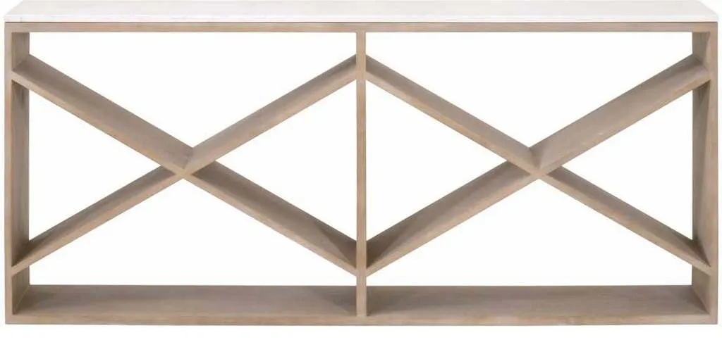 Essentials for Living 8080.SGRY-OAK/WHTQ Cellar Console Table in Smoke Gray Oak White Quartz Essentials for Living 8080.SGRY-OAK/WHTQ Cellar Console Table in Smoke Gray Oak White Quartz