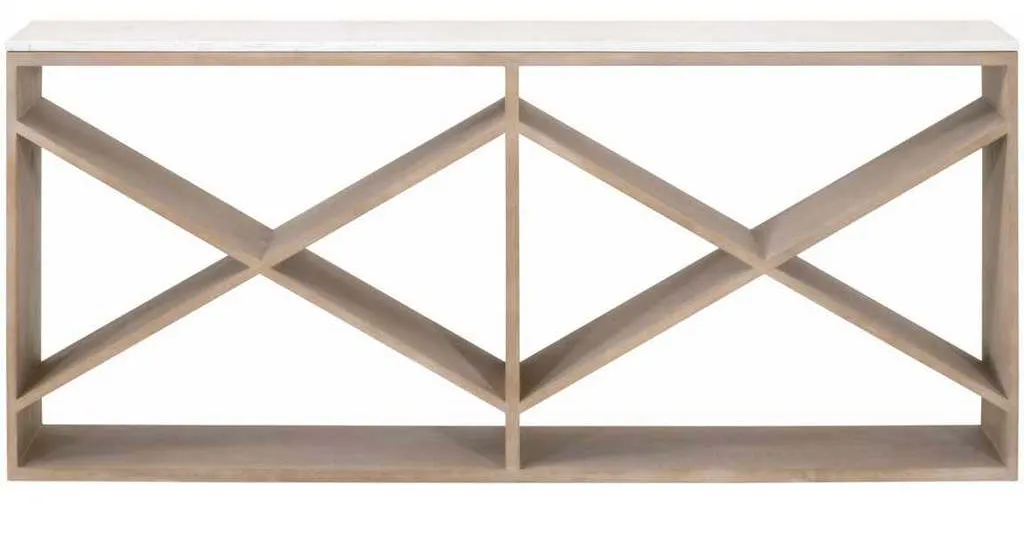 Essentials for Living 8080.SGRY-OAK/WHTQ Cellar Console Table in Smoke Gray Oak White Quartz Essentials for Living 8080.SGRY-OAK/WHTQ Cellar Console Table in Smoke Gray Oak White Quartz