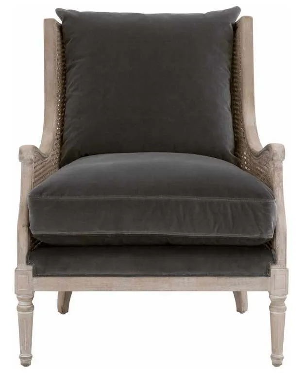 Essentials For Living 8213.DDOV/NGB Churchill Club Chair in Dark Dove Velvet Natural Gray Birch Cane Essentials For Living 8213.DDOV/NGB Churchill Club Chair in Dark Dove Velvet Natural Gray Birch Cane