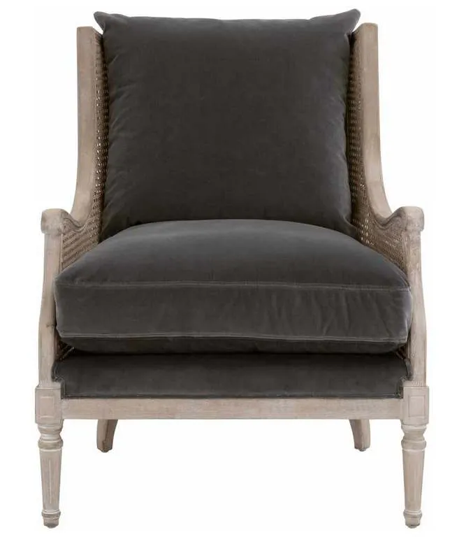 Essentials For Living 8213.DDOV/NGB Churchill Club Chair in Dark Dove Velvet Natural Gray Birch Cane Essentials For Living 8213.DDOV/NGB Churchill Club Chair in Dark Dove Velvet Natural Gray Birch Cane