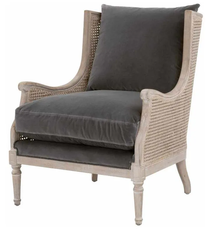 Essentials For Living 8213.DDOV/NGB Churchill Club Chair in Dark Dove Velvet Natural Gray Birch Cane Essentials For Living 8213.DDOV/NGB Churchill Club Chair in Dark Dove Velvet Natural Gray Birch Cane