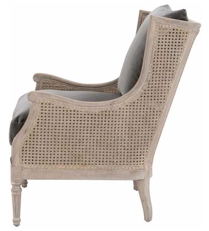 Essentials For Living 8213.DDOV/NGB Churchill Club Chair in Dark Dove Velvet Natural Gray Birch Cane Essentials For Living 8213.DDOV/NGB Churchill Club Chair in Dark Dove Velvet Natural Gray Birch Cane
