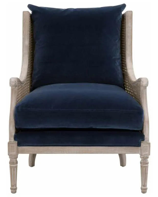 Essentials For Living 8213.DEN/NGB Churchill Club Chair in Denim Velvet Natural Gray Birch Cane Essentials For Living 8213.DEN/NGB Churchill Club Chair in Denim Velvet Natural Gray Birch Cane