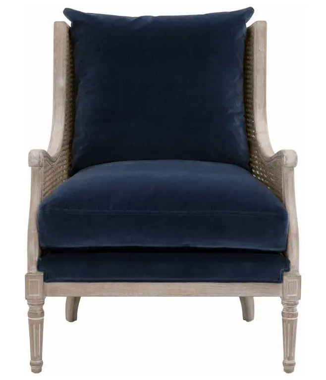 Essentials For Living 8213.DEN/NGB Churchill Club Chair in Denim Velvet Natural Gray Birch Cane Essentials For Living 8213.DEN/NGB Churchill Club Chair in Denim Velvet Natural Gray Birch Cane