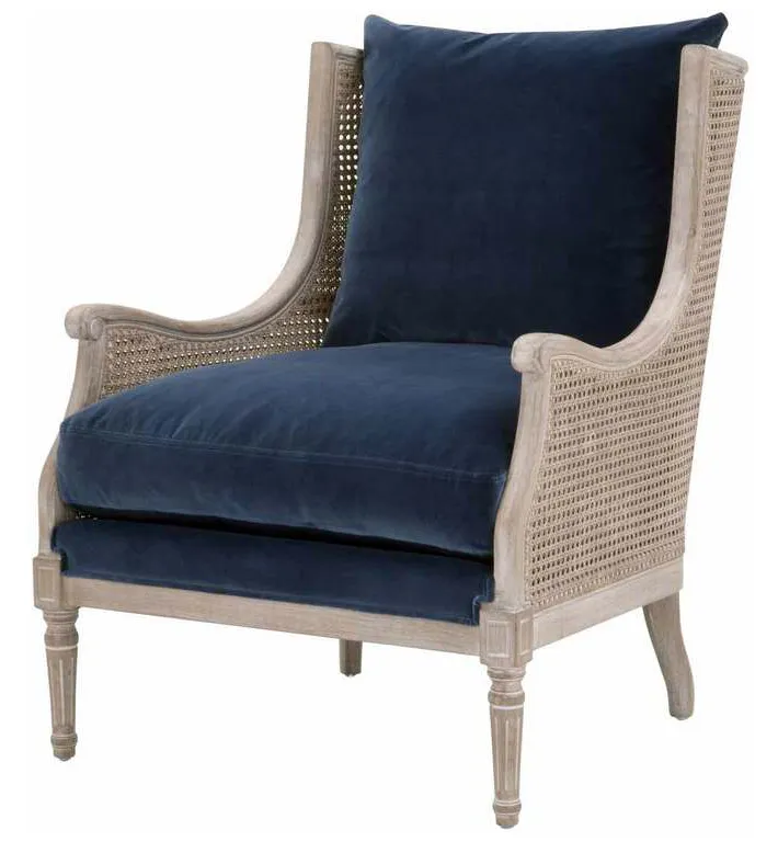 Essentials For Living 8213.DEN/NGB Churchill Club Chair in Denim Velvet Natural Gray Birch Cane Essentials For Living 8213.DEN/NGB Churchill Club Chair in Denim Velvet Natural Gray Birch Cane