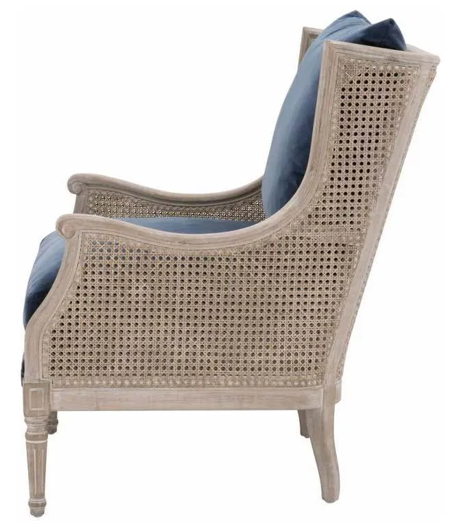 Essentials For Living 8213.DEN/NGB Churchill Club Chair in Denim Velvet Natural Gray Birch Cane Essentials For Living 8213.DEN/NGB Churchill Club Chair in Denim Velvet Natural Gray Birch Cane