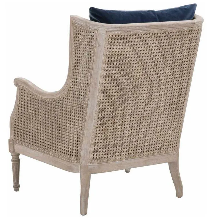 Essentials For Living 8213.DEN/NGB Churchill Club Chair in Denim Velvet Natural Gray Birch Cane Essentials For Living 8213.DEN/NGB Churchill Club Chair in Denim Velvet Natural Gray Birch Cane