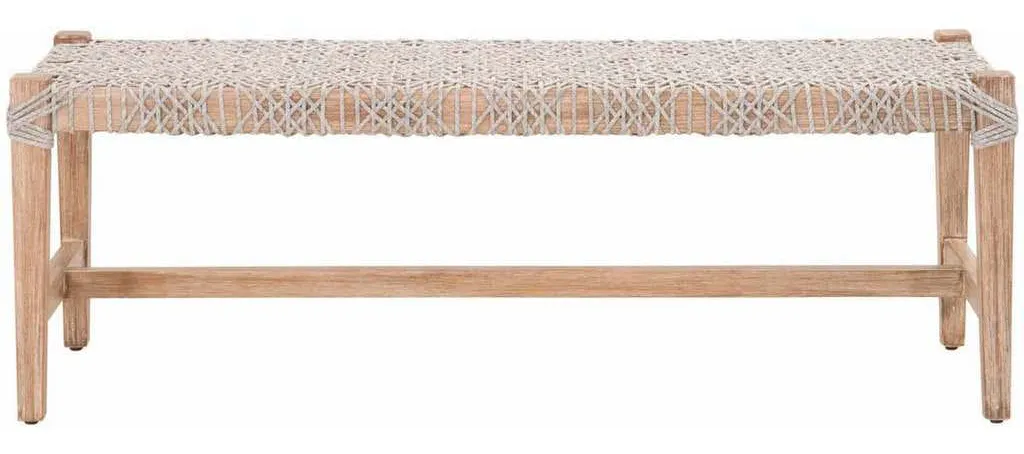 Essentials for Living 6848.WTA/NG Costa Bench in Taupe and White Flat Rope Natural Gray Mahogany Essentials for Living 6848.WTA/NG Costa Bench in Taupe and White Flat Rope Natural Gray Mahogany