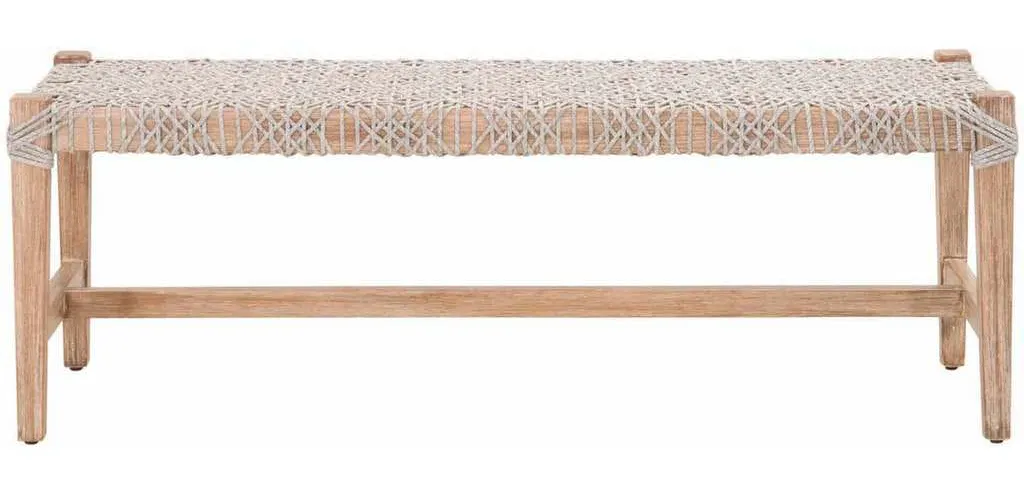 Essentials for Living 6848.WTA/NG Costa Bench in Taupe and White Flat Rope Natural Gray Mahogany Essentials for Living 6848.WTA/NG Costa Bench in Taupe and White Flat Rope Natural Gray Mahogany