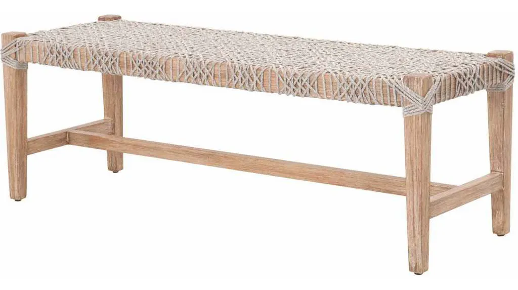 Essentials for Living 6848.WTA/NG Costa Bench in Taupe and White Flat Rope Natural Gray Mahogany Essentials for Living 6848.WTA/NG Costa Bench in Taupe and White Flat Rope Natural Gray Mahogany
