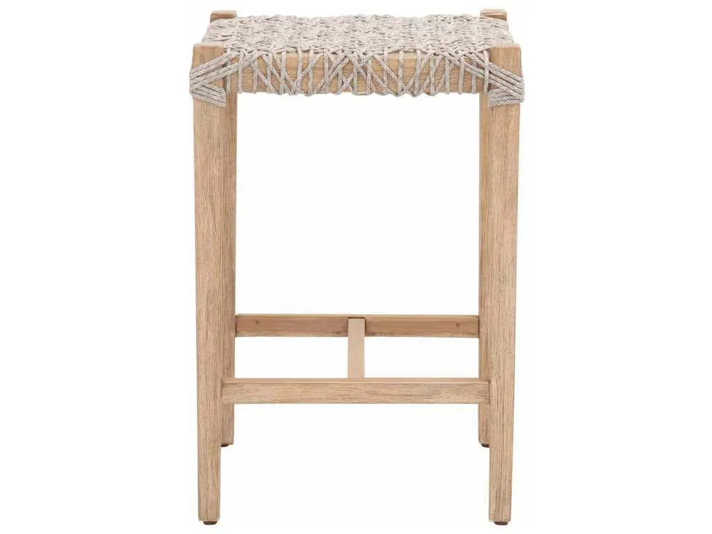 Essentials for Living 6849CS.WTA/NG  Costa Backless Counter Stool in Taupe and White Flat Rope Natural Gray Mahogany