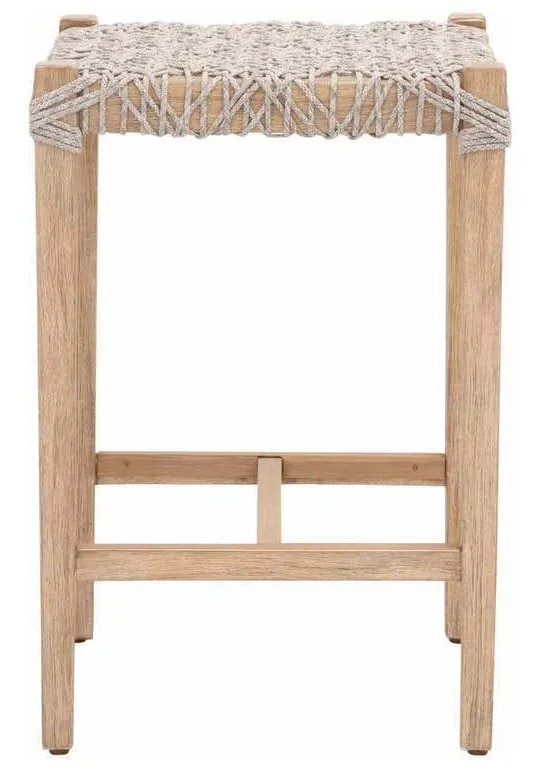 Essentials for Living 6849CS.WTA/NG Costa Backless Counter Stool in Taupe and White Flat Rope Natural Gray Mahogany Essentials for Living 6849CS.WTA/NG Costa Backless Counter Stool in Taupe and White Flat Rope Natural Gray Mahogany