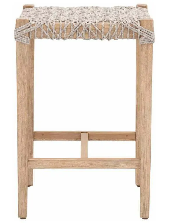 Essentials for Living 6849CS.WTA/NG Costa Backless Counter Stool in Taupe and White Flat Rope Natural Gray Mahogany Essentials for Living 6849CS.WTA/NG Costa Backless Counter Stool in Taupe and White Flat Rope Natural Gray Mahogany