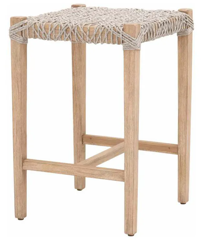 Essentials for Living 6849CS.WTA/NG Costa Backless Counter Stool in Taupe and White Flat Rope Natural Gray Mahogany Essentials for Living 6849CS.WTA/NG Costa Backless Counter Stool in Taupe and White Flat Rope Natural Gray Mahogany