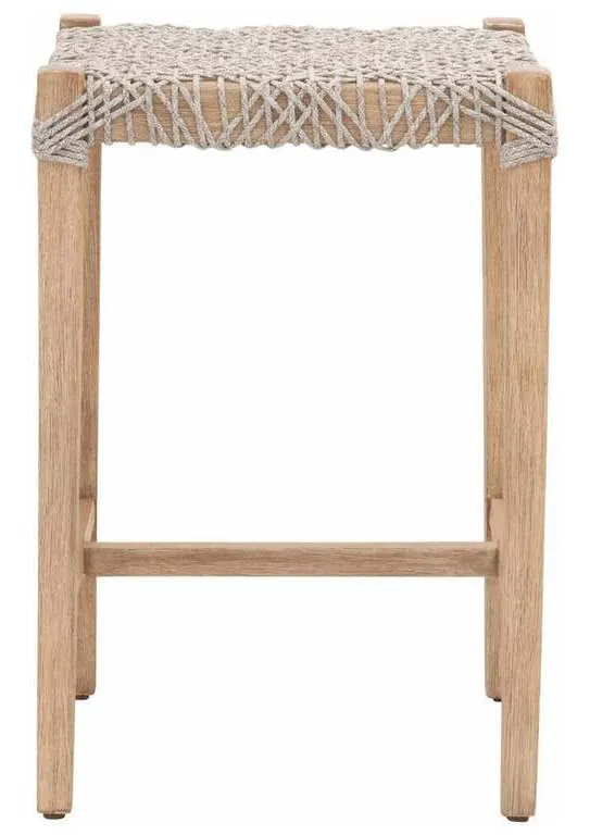 Essentials for Living 6849CS.WTA/NG Costa Backless Counter Stool in Taupe and White Flat Rope Natural Gray Mahogany Essentials for Living 6849CS.WTA/NG Costa Backless Counter Stool in Taupe and White Flat Rope Natural Gray Mahogany