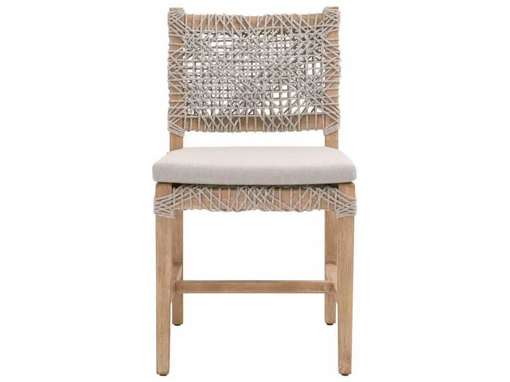 Essentials for Living 6849.WTA/PUM/NG  Costa Dining Chair in Taupe and White Flat Rope Performance Pumice Natural Gray Mahogany