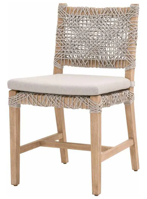 Essentials for Living 6849.WTA/PUM/NG Costa Dining Chair in Taupe and White Flat Rope Performance Pumice Natural Gray Mahogany Essentials for Living 6849.WTA/PUM/NG Costa Dining Chair in Taupe and White Flat Rope Performance Pumice Natural Gray Mahogany