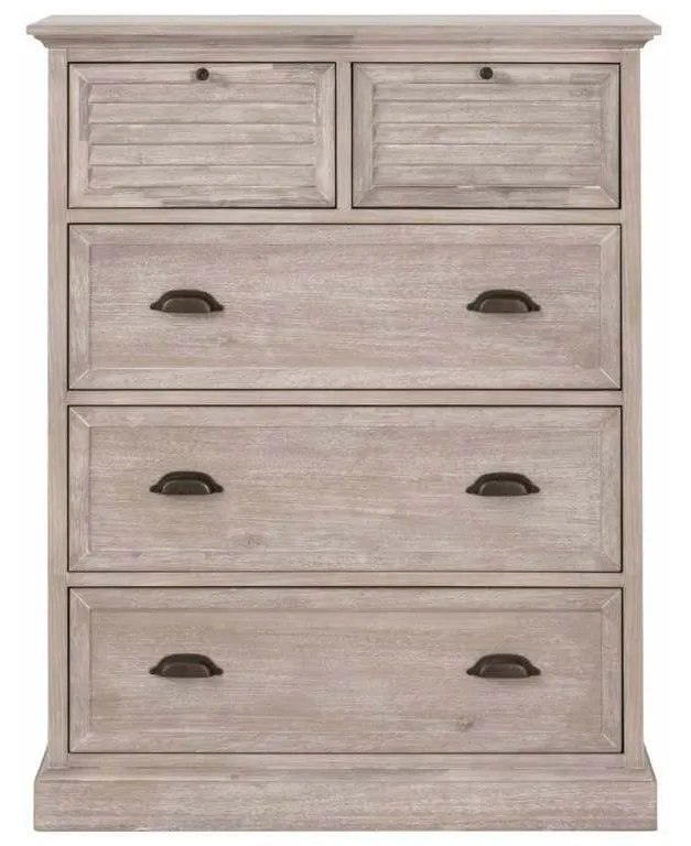 Essentials For Living 6058.NG Eden 5 Drawer High Chest in Natural Gray Acacia Essentials For Living 6058.NG Eden 5 Drawer High Chest in Natural Gray Acacia