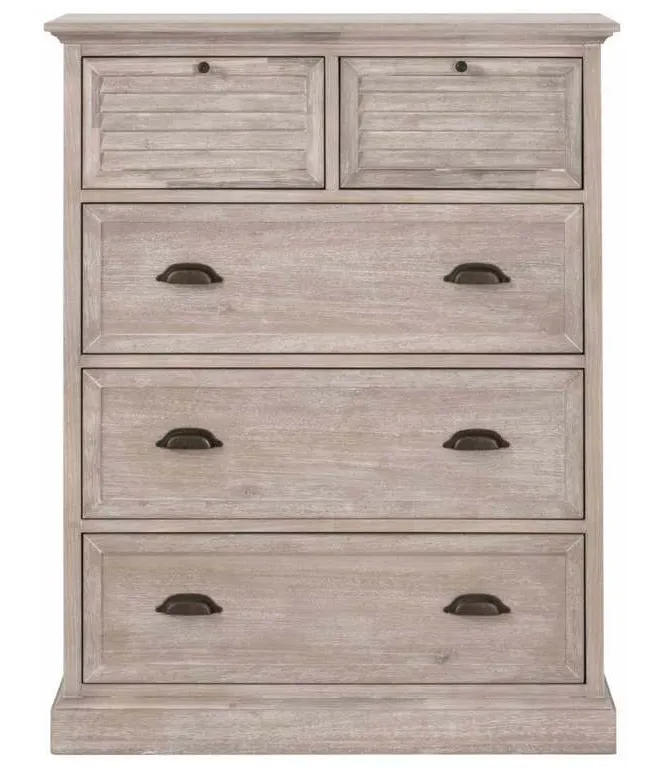 Essentials For Living 6058.NG Eden 5 Drawer High Chest in Natural Gray Acacia Essentials For Living 6058.NG Eden 5 Drawer High Chest in Natural Gray Acacia