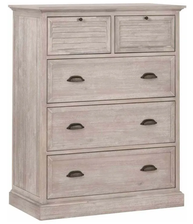 Essentials For Living 6058.NG Eden 5 Drawer High Chest in Natural Gray Acacia Essentials For Living 6058.NG Eden 5 Drawer High Chest in Natural Gray Acacia