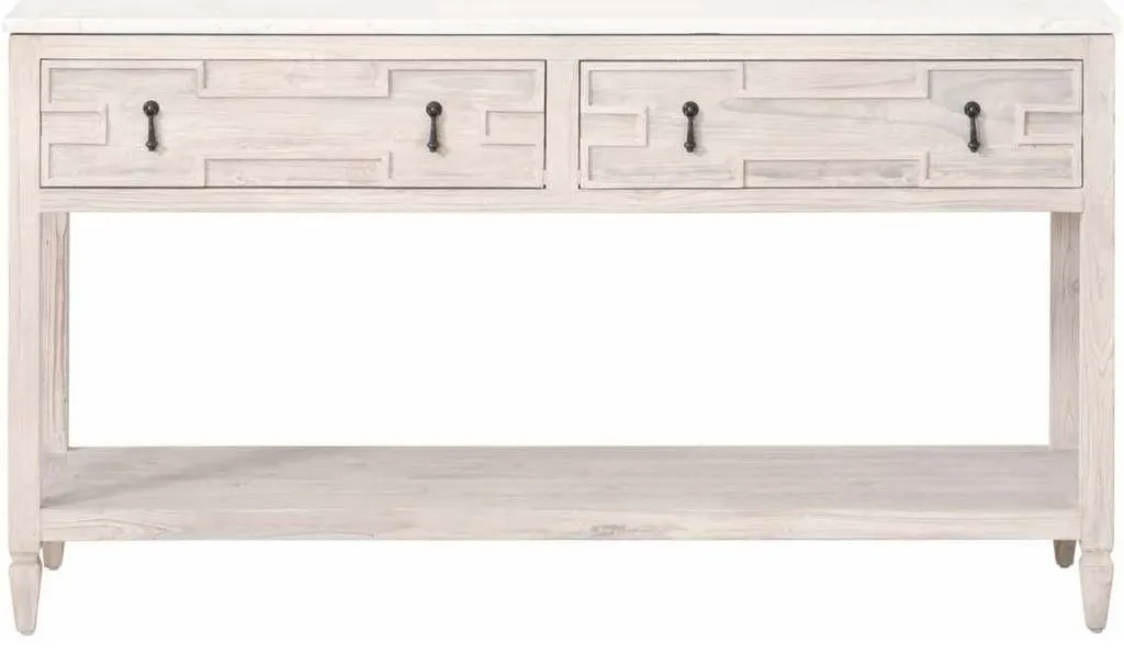 Essentials For Living 8016.WW-PNE/WHTQ Emerie 2 Drawer Entry Console in White Wash Pine White Quartz Essentials For Living 8016.WW-PNE/WHTQ Emerie 2 Drawer Entry Console in White Wash Pine White Quartz