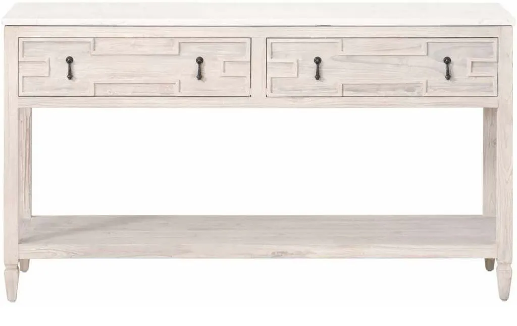 Essentials For Living 8016.WW-PNE/WHTQ Emerie 2 Drawer Entry Console in White Wash Pine White Quartz Essentials For Living 8016.WW-PNE/WHTQ Emerie 2 Drawer Entry Console in White Wash Pine White Quartz