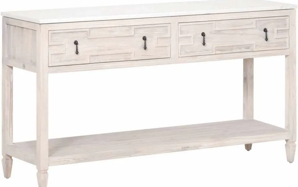 Essentials For Living 8016.WW-PNE/WHTQ Emerie 2 Drawer Entry Console in White Wash Pine White Quartz Essentials For Living 8016.WW-PNE/WHTQ Emerie 2 Drawer Entry Console in White Wash Pine White Quartz