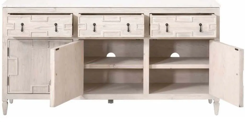 Essentials For Living 8015.WW-PNE/WHTQ Emerie Media Sideboard in White Wash Pine White Quartz Essentials For Living 8015.WW-PNE/WHTQ Emerie Media Sideboard in White Wash Pine White Quartz