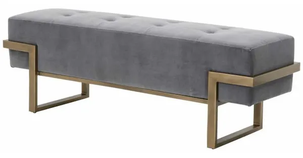 Essentials For Living 4575.BGRY/BRA Fiona Upholstered Bench in Blush Gray Velvet Brass Essentials For Living 4575.BGRY/BRA Fiona Upholstered Bench in Blush Gray Velvet Brass
