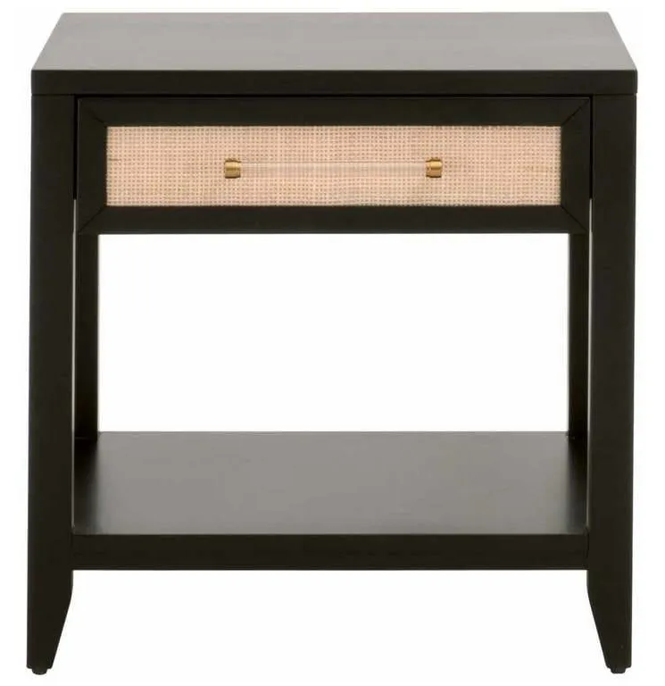 Essentials for Living 6144.B-BLK/NAT Holland 1 Drawer Side Table in Brushed Black Acacia Natural Rattan Essentials for Living 6144.B-BLK/NAT Holland 1 Drawer Side Table in Brushed Black Acacia Natural Rattan