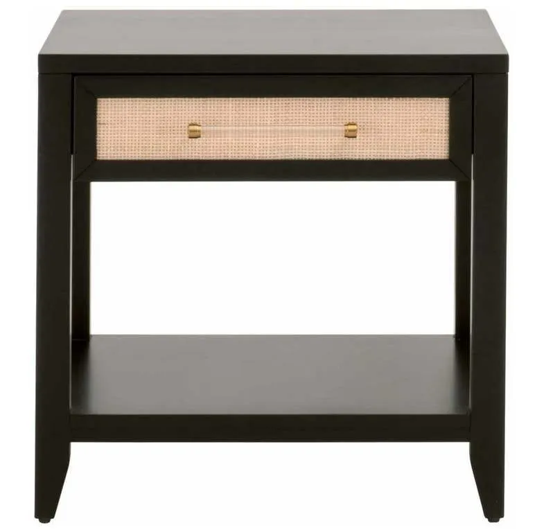 Essentials for Living 6144.B-BLK/NAT Holland 1 Drawer Side Table in Brushed Black Acacia Natural Rattan Essentials for Living 6144.B-BLK/NAT Holland 1 Drawer Side Table in Brushed Black Acacia Natural Rattan