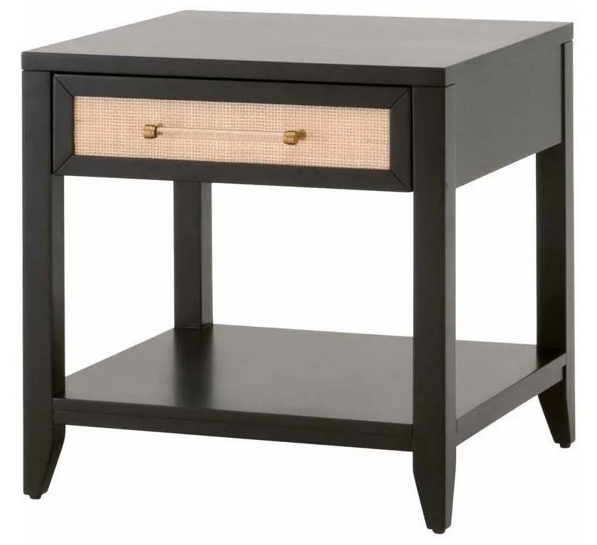 Essentials for Living 6144.B-BLK/NAT Holland 1 Drawer Side Table in Brushed Black Acacia Natural Rattan Essentials for Living 6144.B-BLK/NAT Holland 1 Drawer Side Table in Brushed Black Acacia Natural Rattan