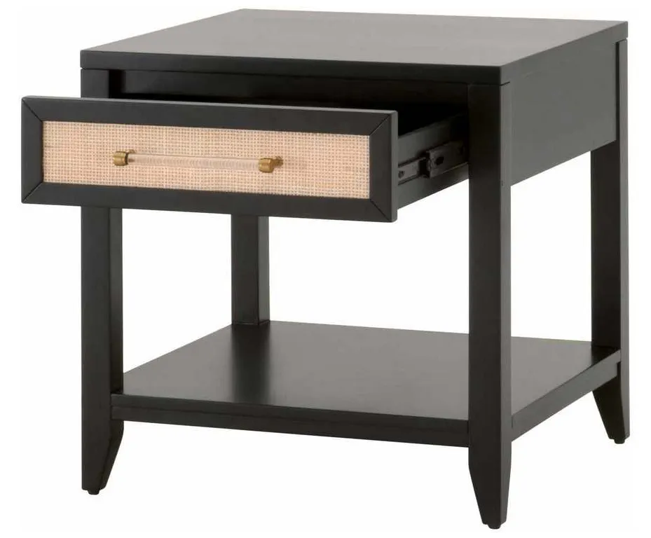 Essentials for Living 6144.B-BLK/NAT Holland 1 Drawer Side Table in Brushed Black Acacia Natural Rattan Essentials for Living 6144.B-BLK/NAT Holland 1 Drawer Side Table in Brushed Black Acacia Natural Rattan