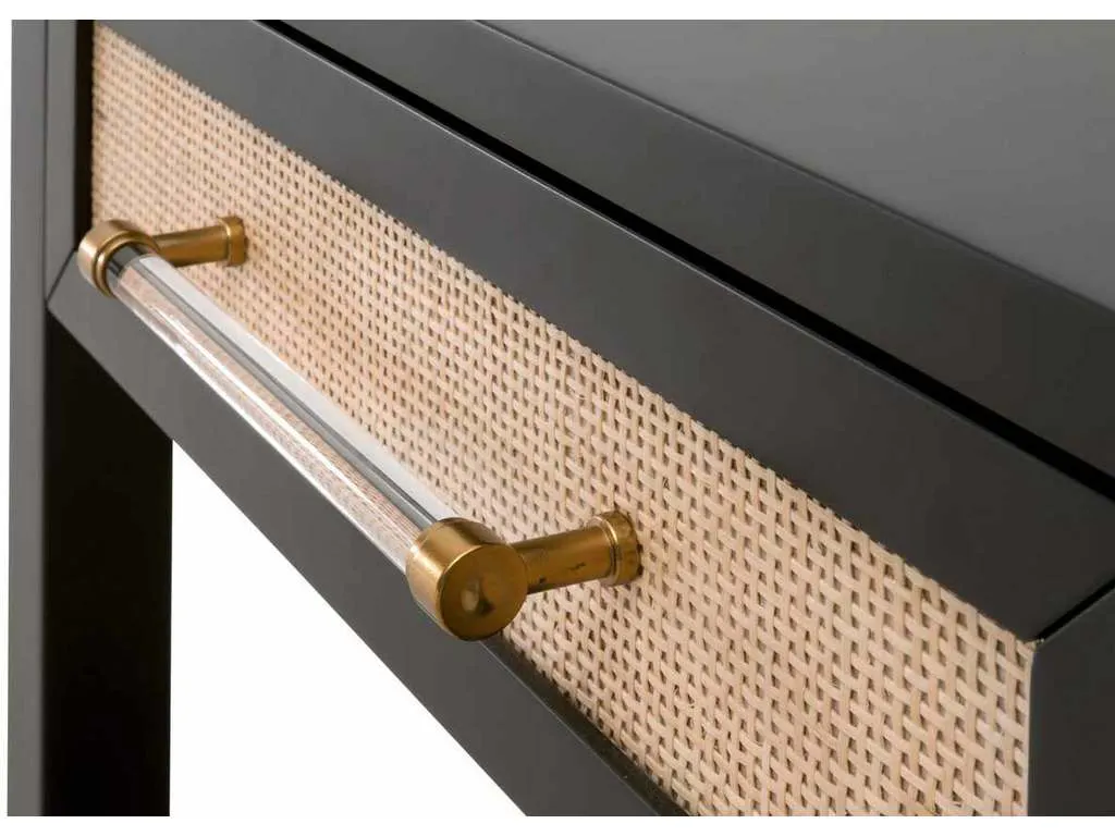 Essentials for Living 6144.B-BLK/NAT Holland 1 Drawer Side Table in Brushed Black Acacia Natural Rattan Essentials for Living 6144.B-BLK/NAT Holland 1 Drawer Side Table in Brushed Black Acacia Natural Rattan