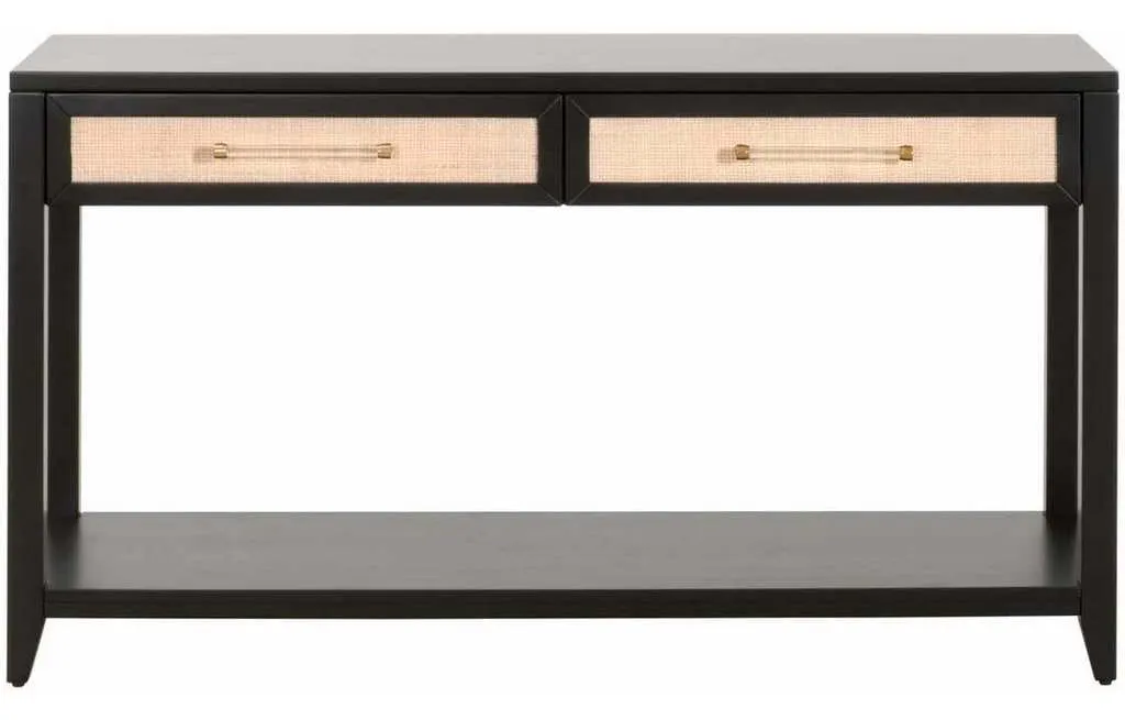 Essentials for Living 6145.B-BLK/NAT Holland 2 Drawer Console Table in Brushed Black Acacia Natural Rattan Essentials for Living 6145.B-BLK/NAT Holland 2 Drawer Console Table in Brushed Black Acacia Natural Rattan