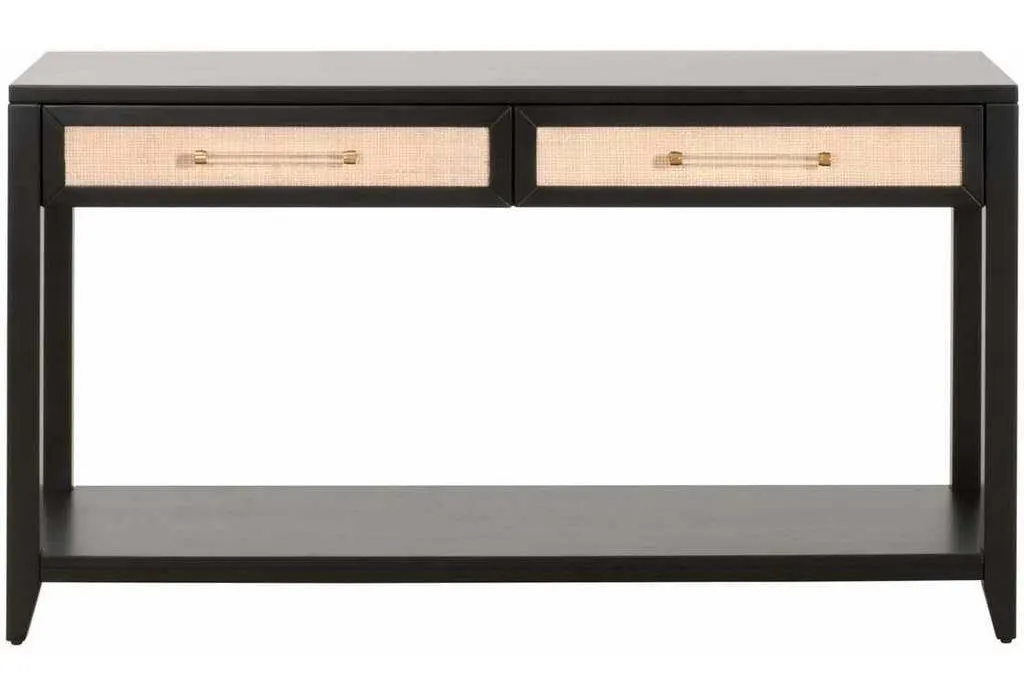 Essentials for Living 6145.B-BLK/NAT Holland 2 Drawer Console Table in Brushed Black Acacia Natural Rattan Essentials for Living 6145.B-BLK/NAT Holland 2 Drawer Console Table in Brushed Black Acacia Natural Rattan