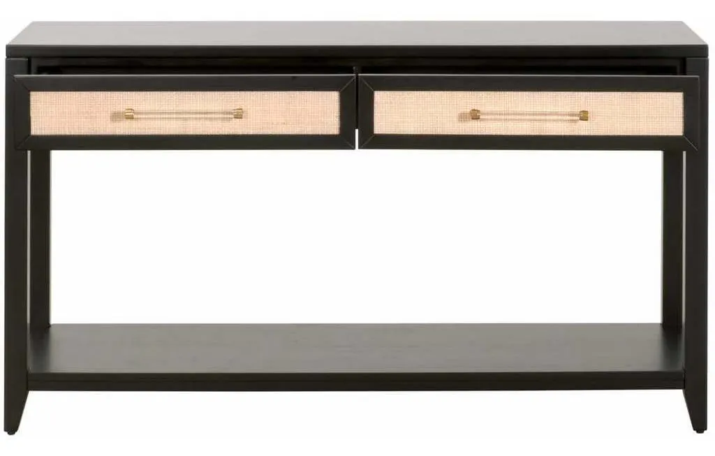 Essentials for Living 6145.B-BLK/NAT Holland 2 Drawer Console Table in Brushed Black Acacia Natural Rattan Essentials for Living 6145.B-BLK/NAT Holland 2 Drawer Console Table in Brushed Black Acacia Natural Rattan