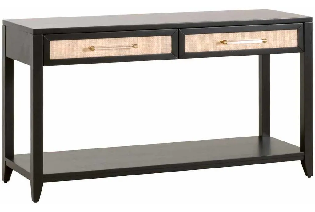 Essentials for Living 6145.B-BLK/NAT Holland 2 Drawer Console Table in Brushed Black Acacia Natural Rattan Essentials for Living 6145.B-BLK/NAT Holland 2 Drawer Console Table in Brushed Black Acacia Natural Rattan