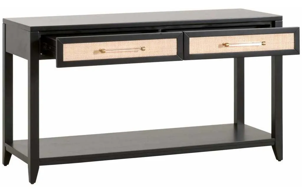 Essentials for Living 6145.B-BLK/NAT Holland 2 Drawer Console Table in Brushed Black Acacia Natural Rattan Essentials for Living 6145.B-BLK/NAT Holland 2 Drawer Console Table in Brushed Black Acacia Natural Rattan