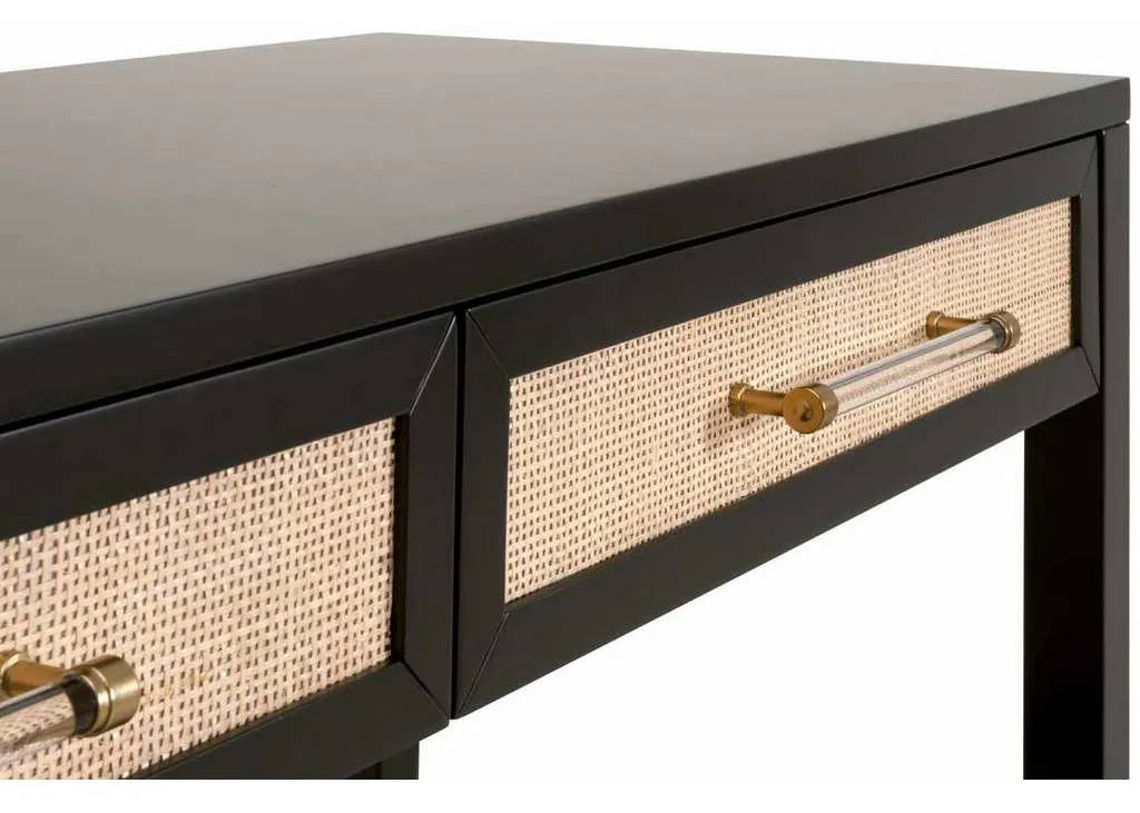 Essentials for Living 6145.B-BLK/NAT Holland 2 Drawer Console Table in Brushed Black Acacia Natural Rattan Essentials for Living 6145.B-BLK/NAT Holland 2 Drawer Console Table in Brushed Black Acacia Natural Rattan